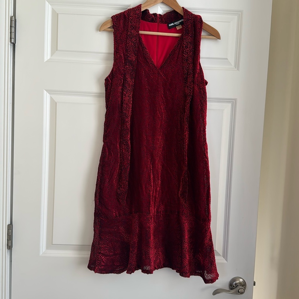 Karl Lagerfeld Red Crushed Velvet Dress - Picture 1 of 8